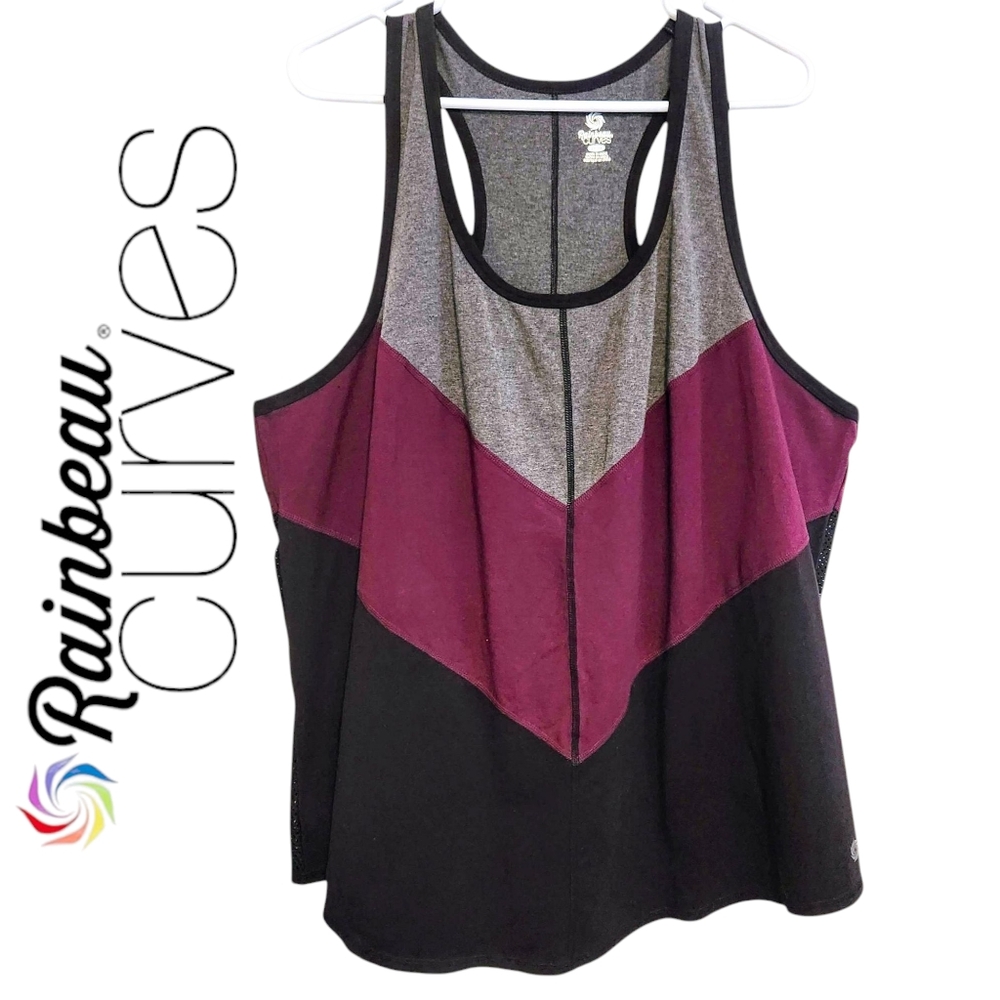 Rainbeau Curves Burgundy Gray & Black Chevron Color Block Racerback Tank 3X NWOT